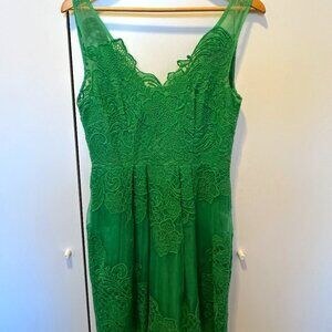 Anthropologie Green Lace Cocktail Dress